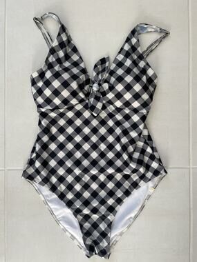 summersalt Black and White Gingham Knot Front One-Piece